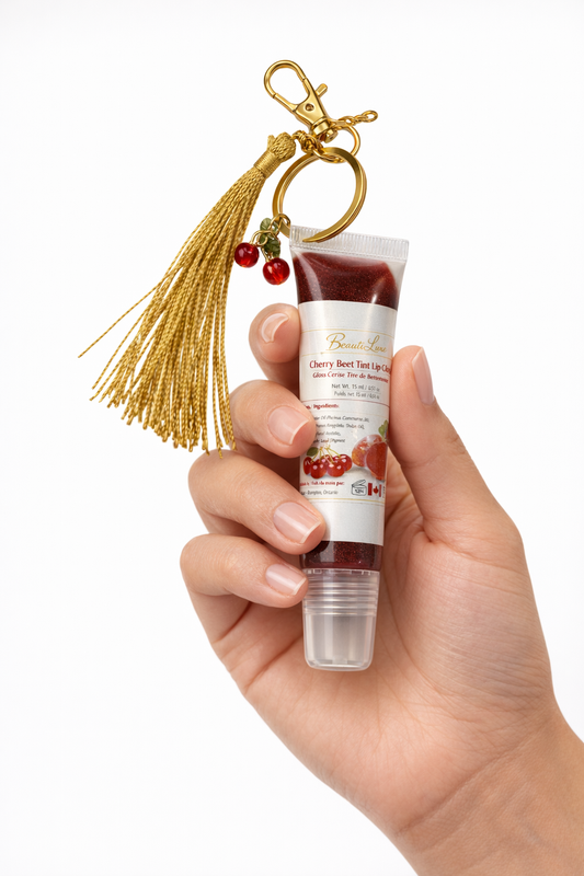 Cherry Beet Tint Lip Gloss with Keychain (Gold )