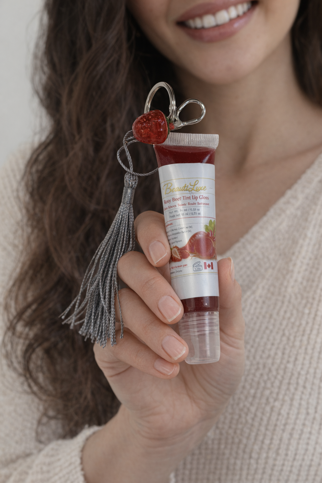 Rosy Beet Tint Lip Gloss with Keychain (Silver)