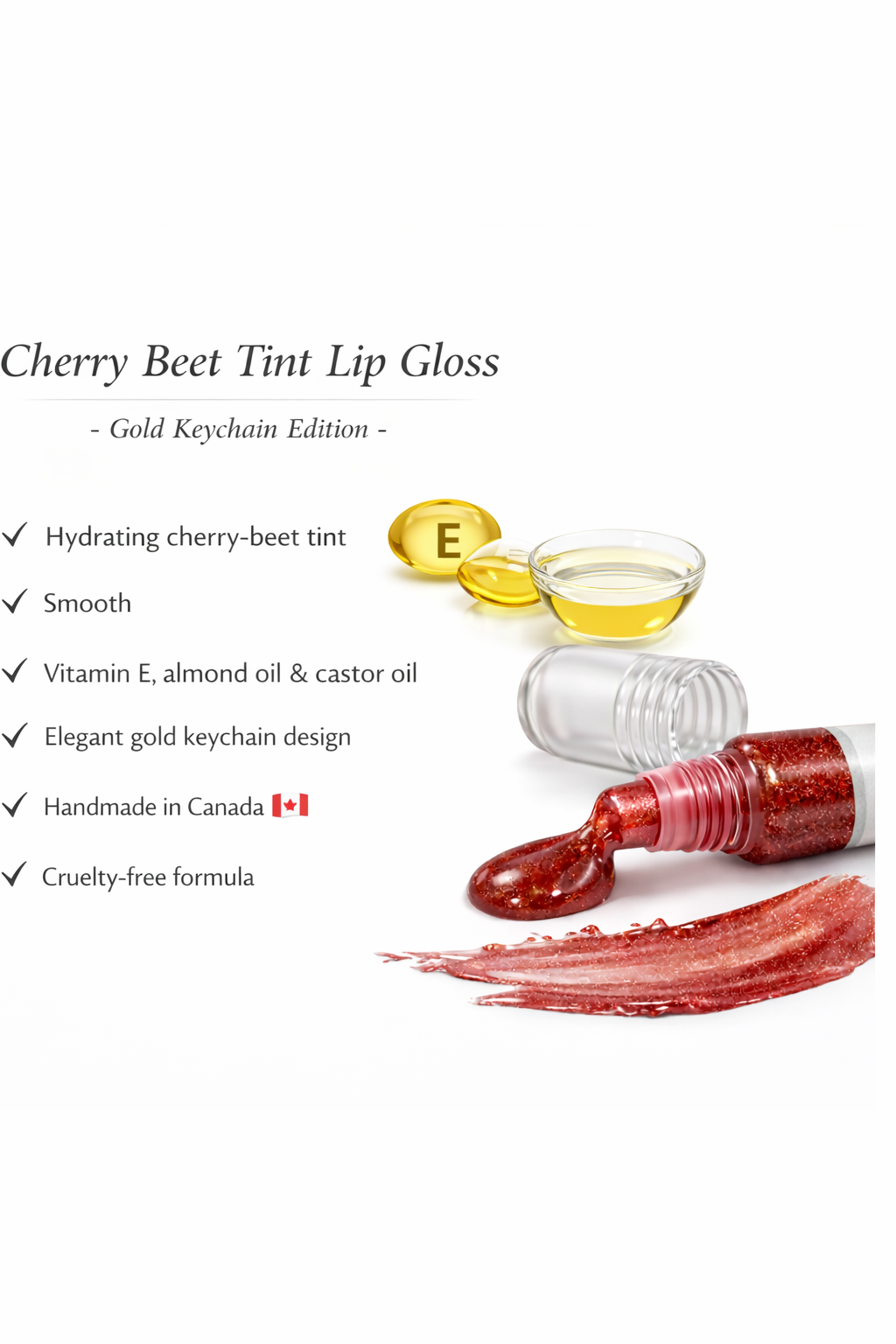 Cherry Beet Tint Lip Gloss with Keychain (Gold )
